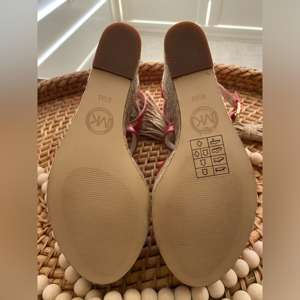 NEW Michael Kor Damita Salmon Leather Wedge Espadrille Sandals Playform - Picture 9 of 10